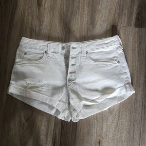 We The FREE - White Jean Shorts with Distressed Frayed Hem